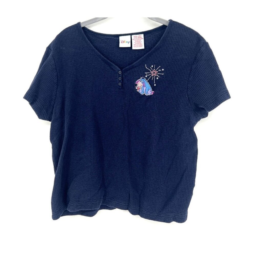 Vintage Disney Womens Waffle Knit Short Sleeve Top Size XL Blue Eeyore - Picture 1 of 4